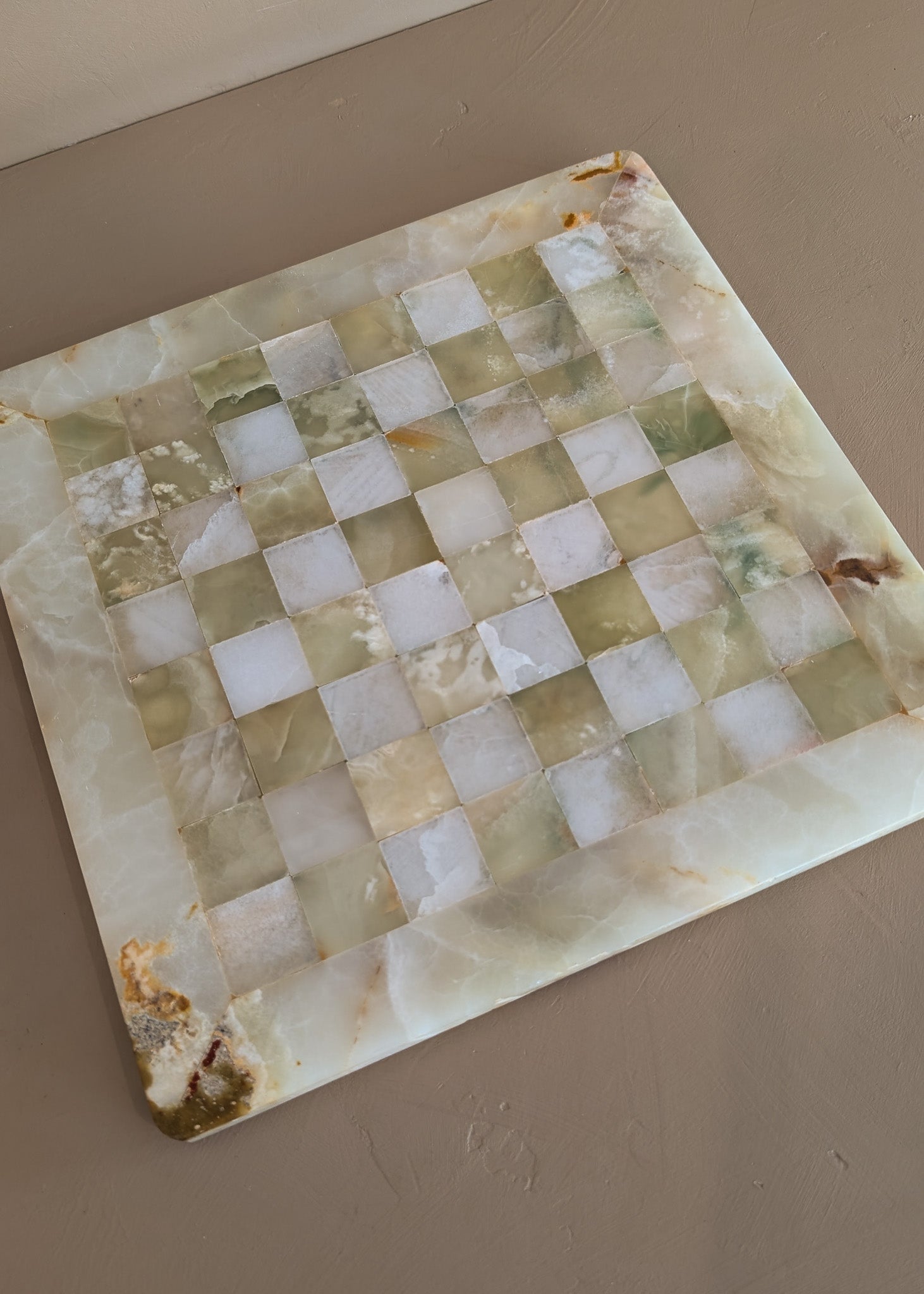 Green and White Onyx Stone Chessboard