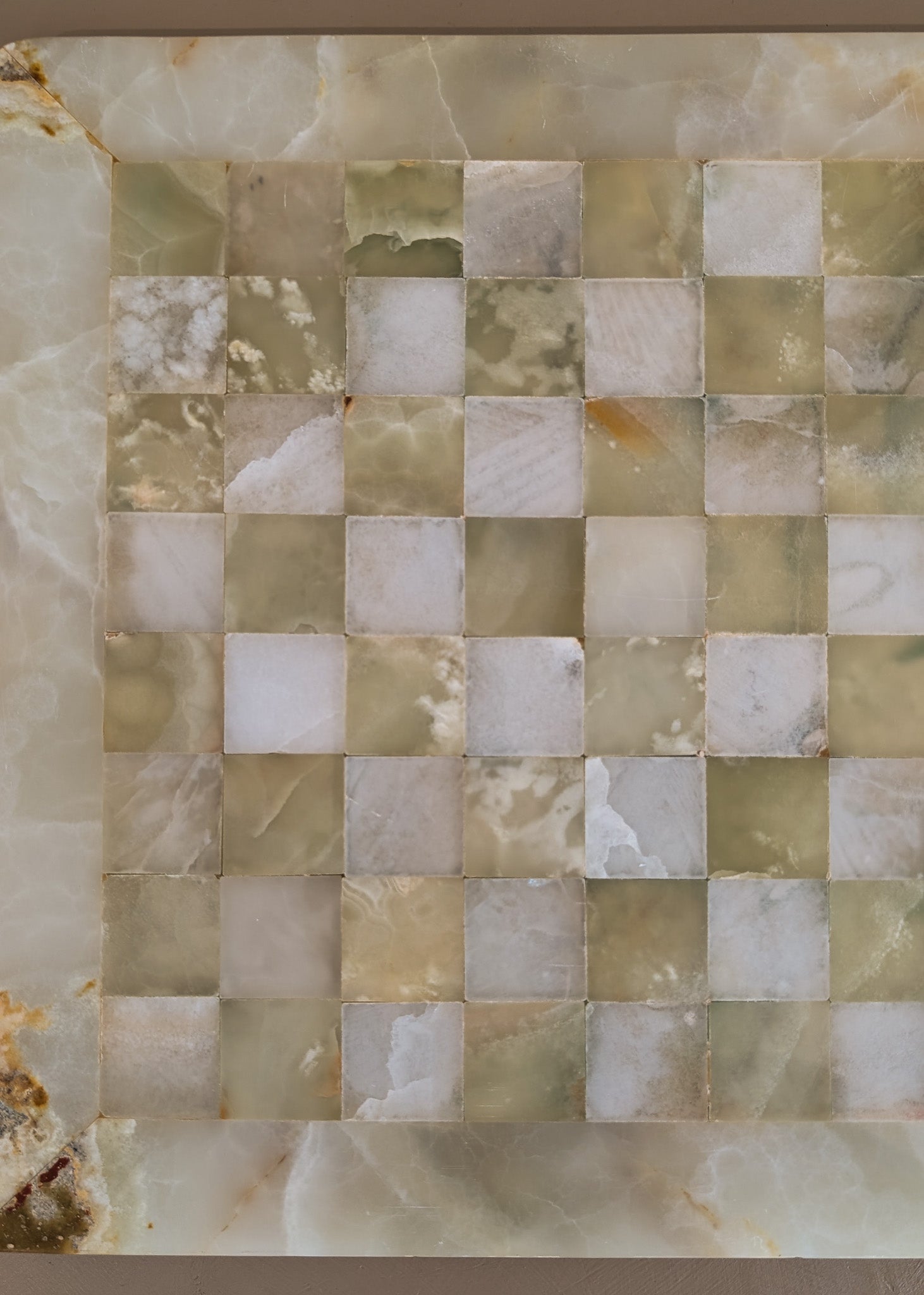 Green and White Onyx Stone Chessboard