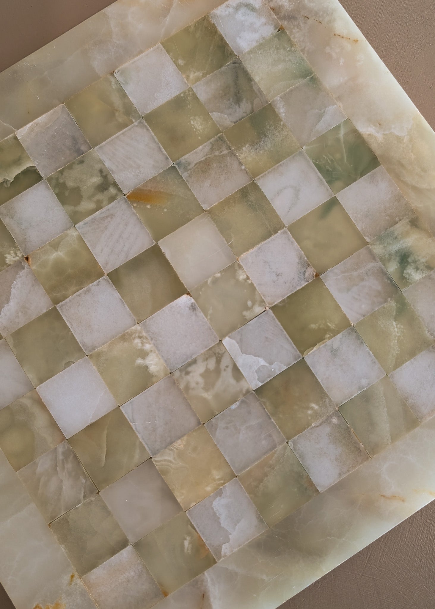 Green and White Onyx Stone Chessboard