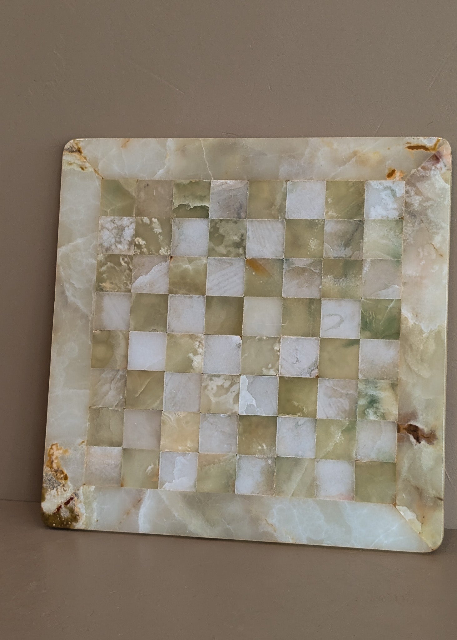 Green and White Onyx Stone Chessboard