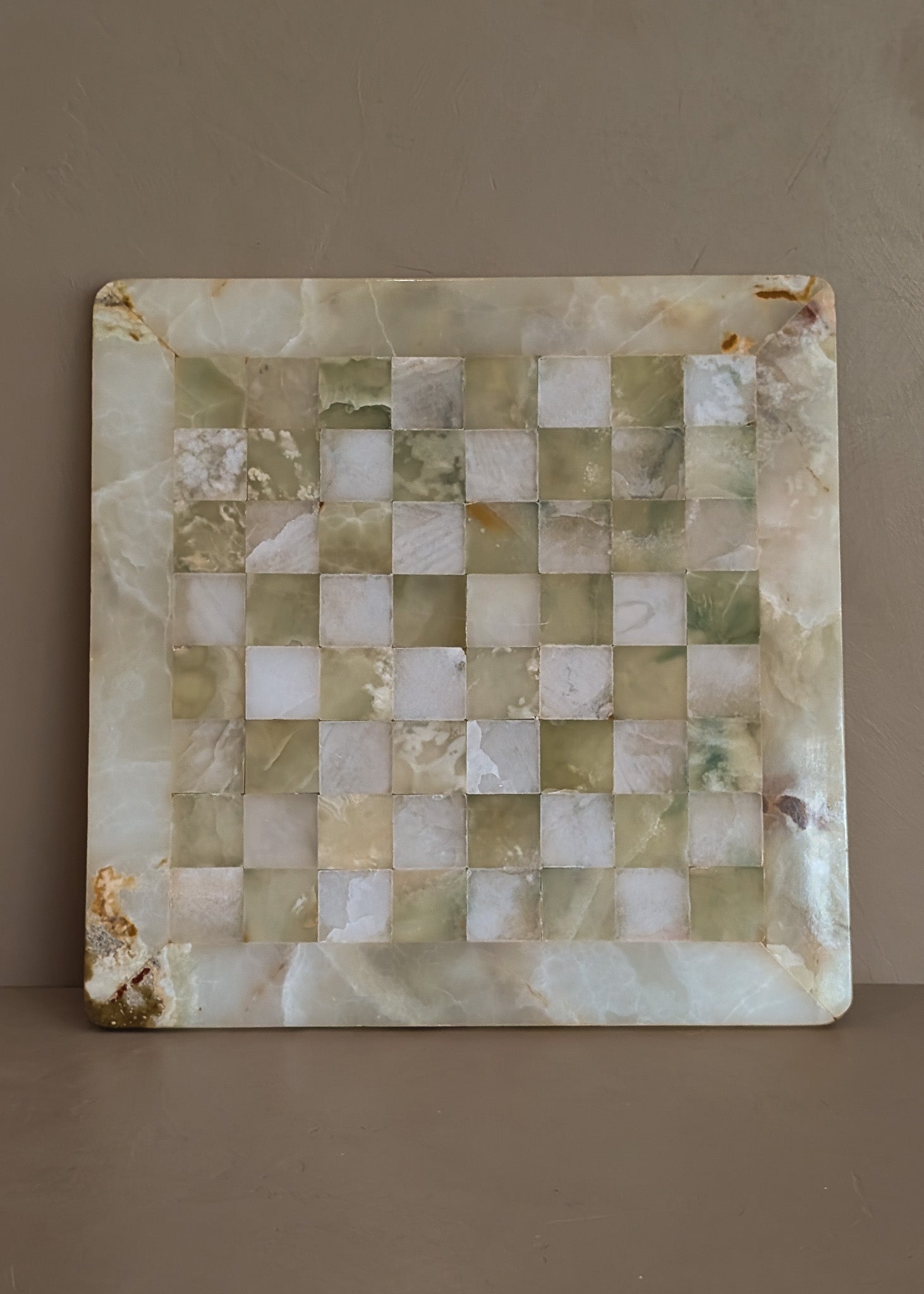 Green and White Onyx Stone Chessboard