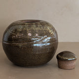 Dark Brown Chunky Lidded Studio Pottery Vessel