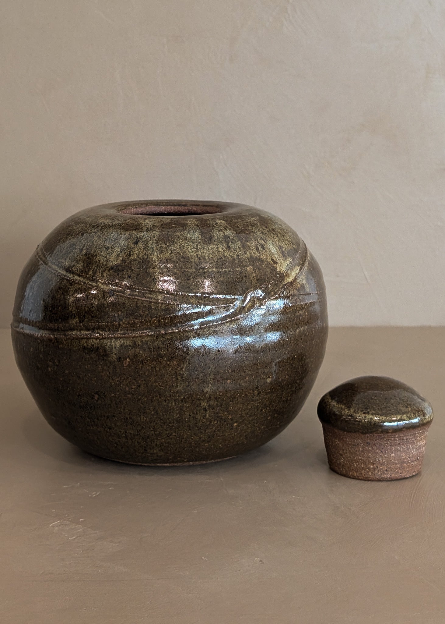 Dark Brown Chunky Lidded Studio Pottery Vessel