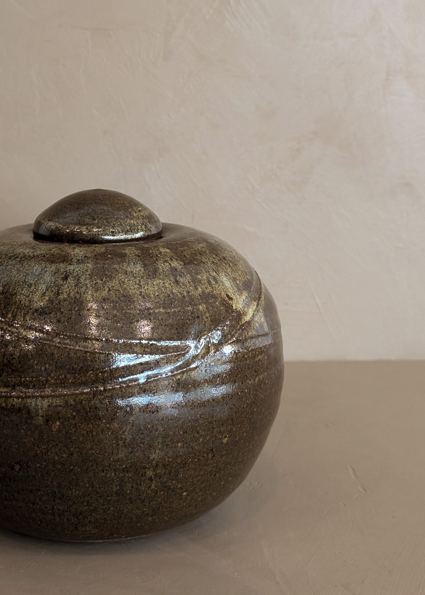 Dark Brown Chunky Lidded Studio Pottery Vessel