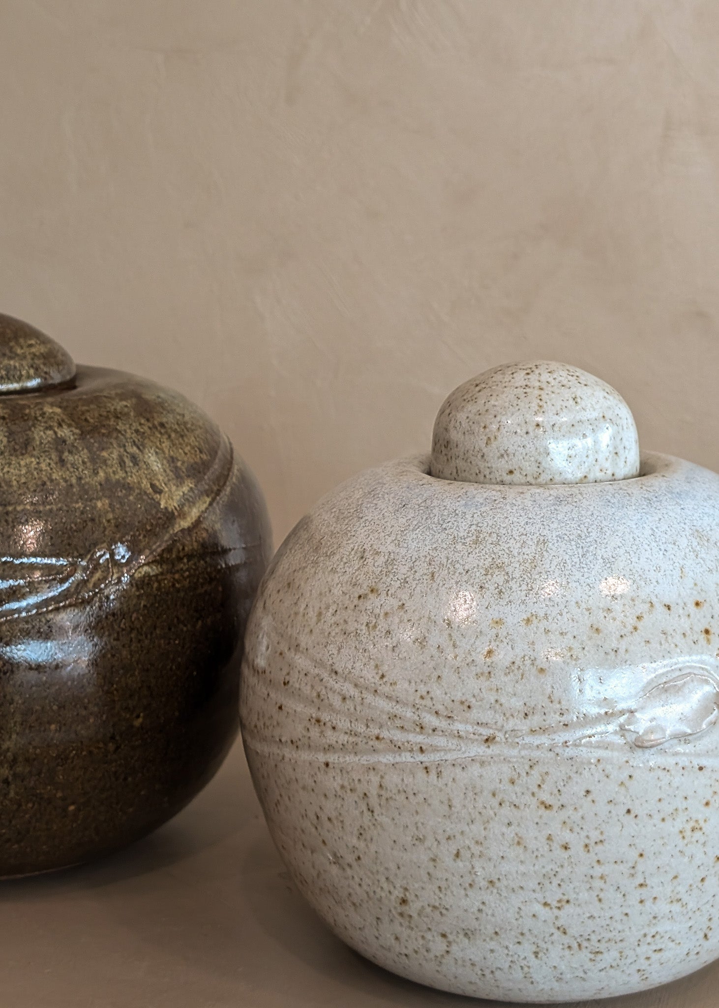 Speckled Cream Studio Pottery Chunky Lidded Vessel