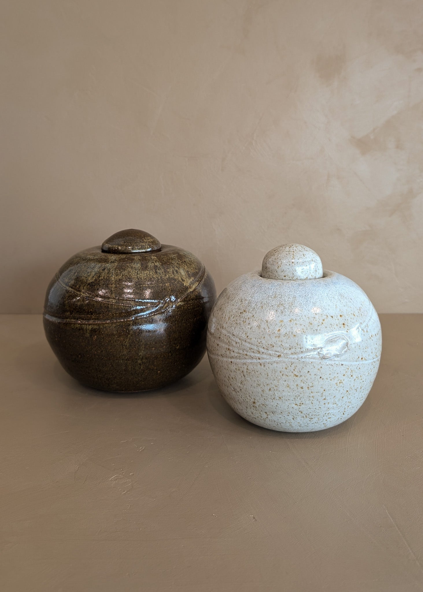 Speckled Cream Studio Pottery Chunky Lidded Vessel