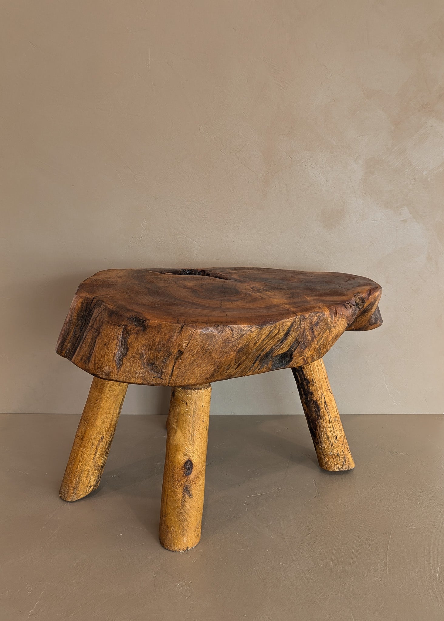 Large Vintage Live Edge Wooden Stool