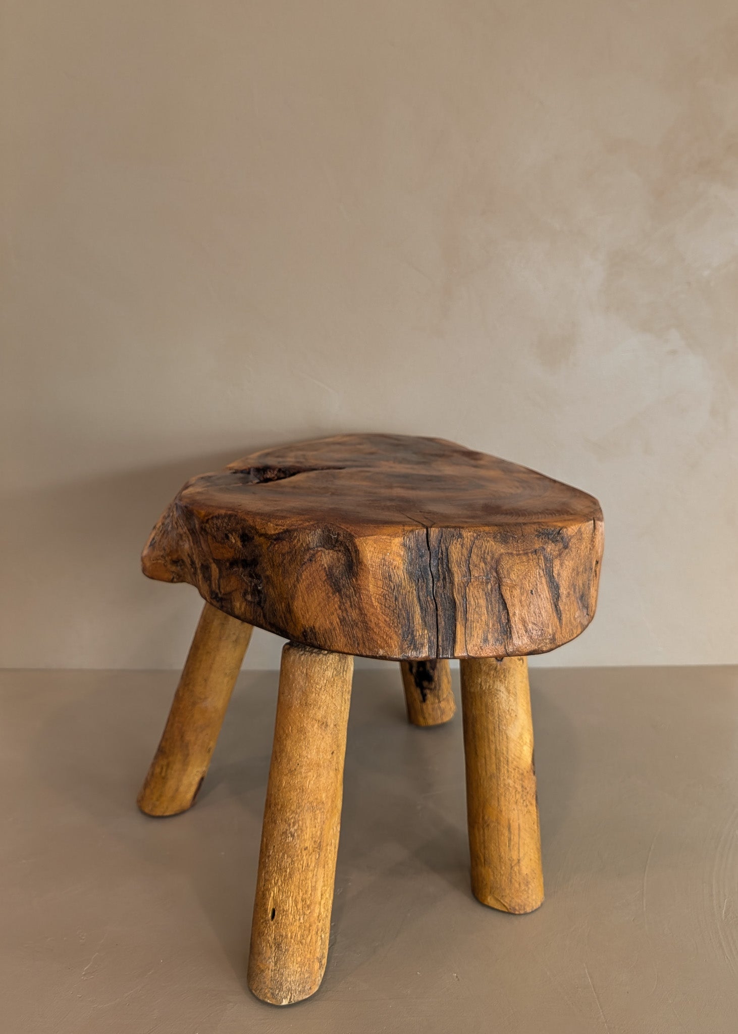 Large Vintage Live Edge Wooden Stool