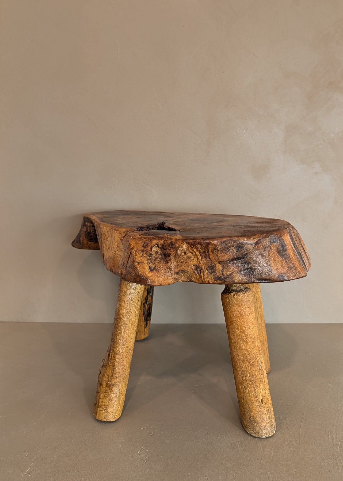 Large Vintage Live Edge Wooden Stool