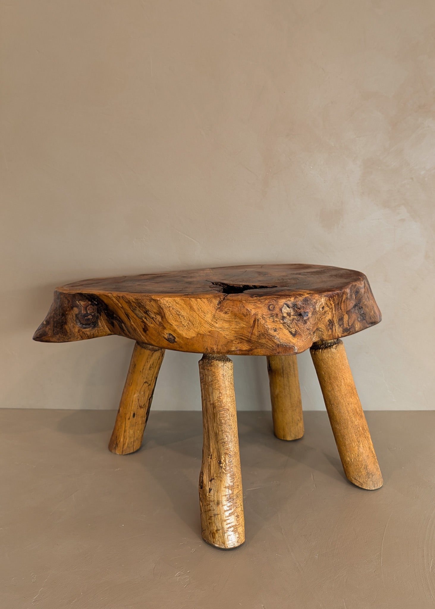 Large Vintage Live Edge Wooden Stool