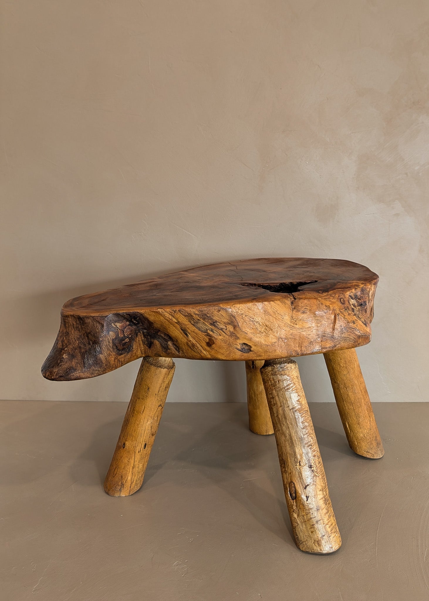 Large Vintage Live Edge Wooden Stool