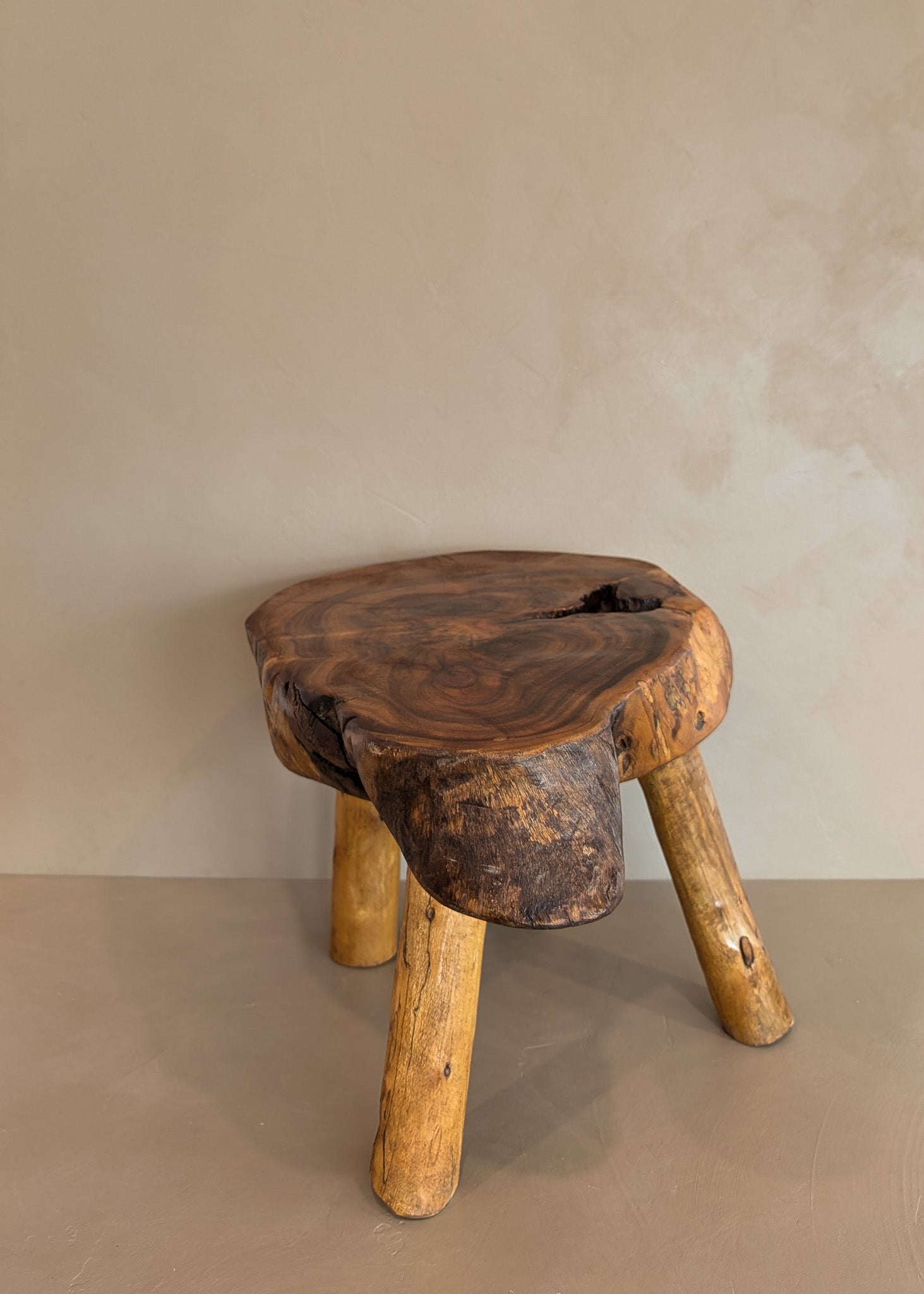 Large Vintage Live Edge Wooden Stool