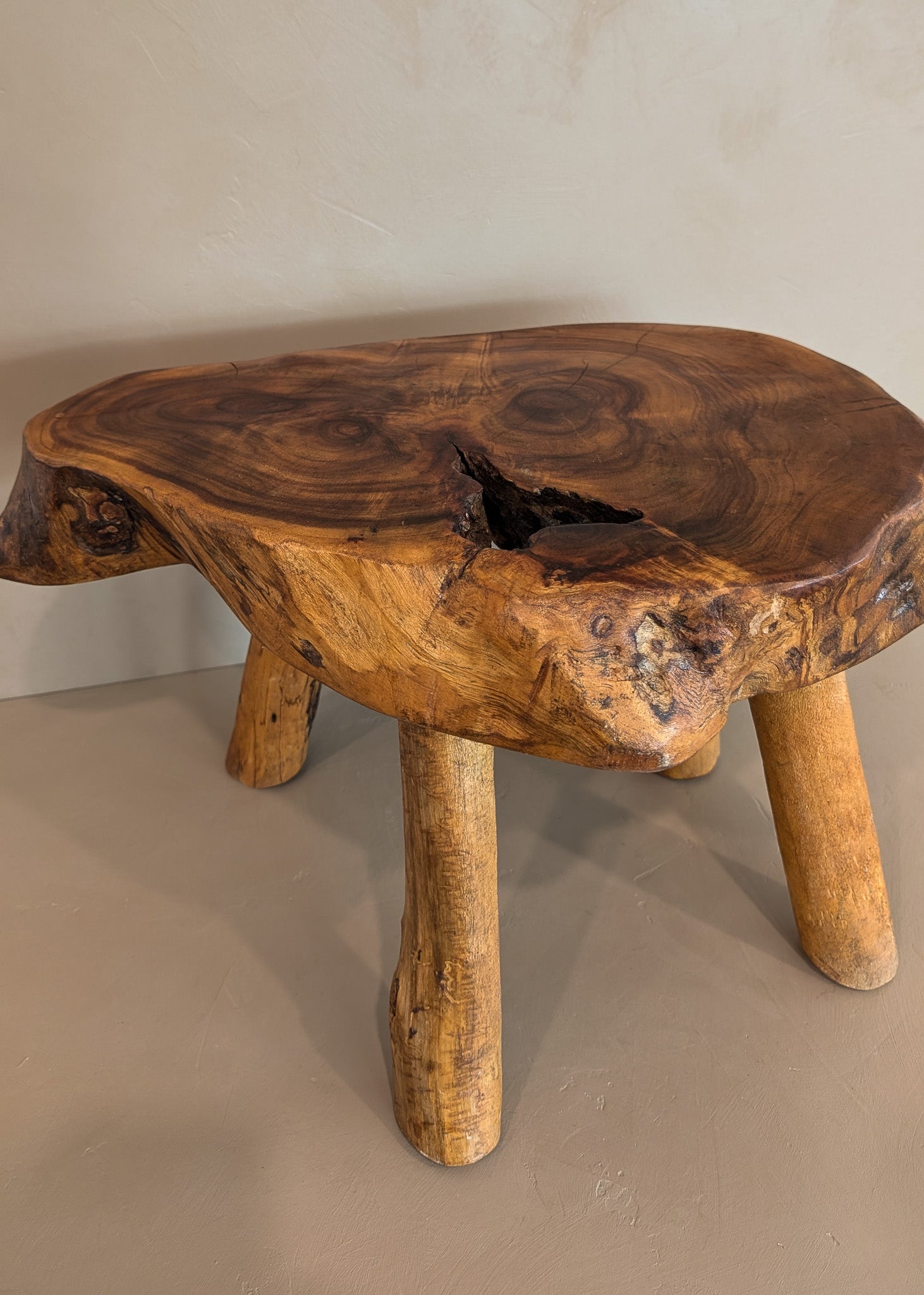 Large Vintage Live Edge Wooden Stool