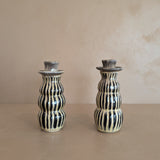 Pair of Studio Pottery Striped Candlesticks