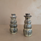 Pair of Studio Pottery Striped Candlesticks