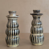 Pair of Studio Pottery Striped Candlesticks