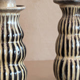 Pair of Studio Pottery Striped Candlesticks