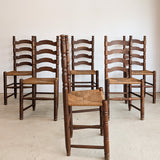 Set of 6 Vintage Wood and Rush Charles Dudouyt-Style Ladderback Chairs