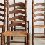 Set of 6 Vintage Wood and Rush Charles Dudouyt-Style Ladderback Chairs