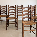 Set of 6 Vintage Wood and Rush Charles Dudouyt-Style Ladderback Chairs