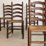 Set of 6 Vintage Wood and Rush Charles Dudouyt-Style Ladderback Chairs