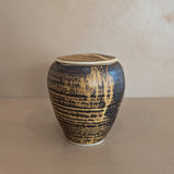 Textured Neutral Flat Lidded Studio Pottery Vase