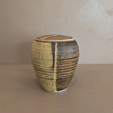 Textured Neutral Flat Lidded Studio Pottery Vase