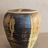 Textured Neutral Flat Lidded Studio Pottery Vase