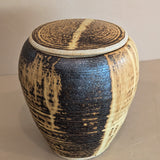 Textured Neutral Flat Lidded Studio Pottery Vase