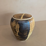 Textured Neutral Flat Lidded Studio Pottery Vase