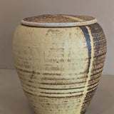 Textured Neutral Flat Lidded Studio Pottery Vase