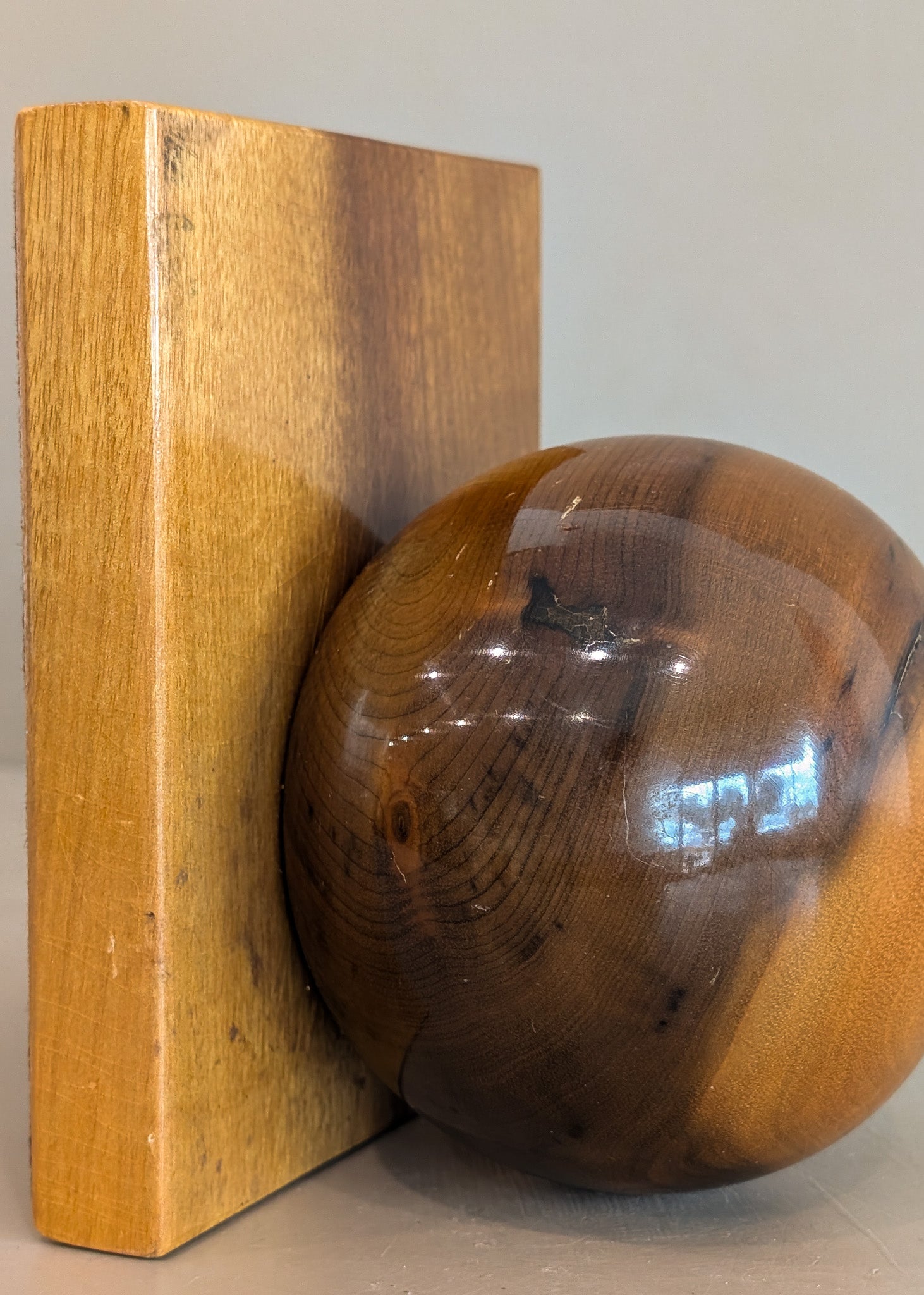 Single Vintage Myrtlewood Chunky Sphere Bookend