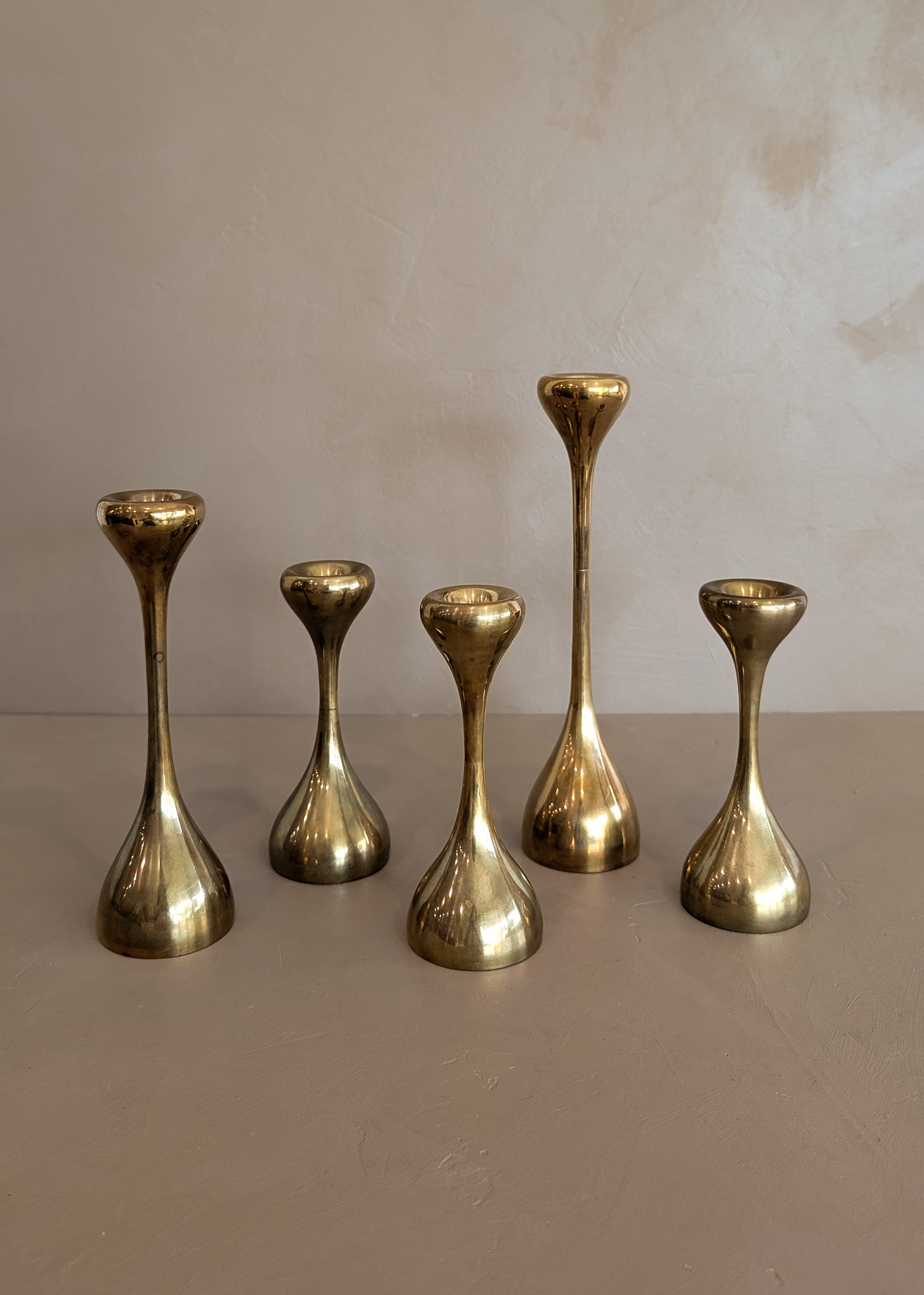 Trio of Midcentury Swedish Brass Candleholders