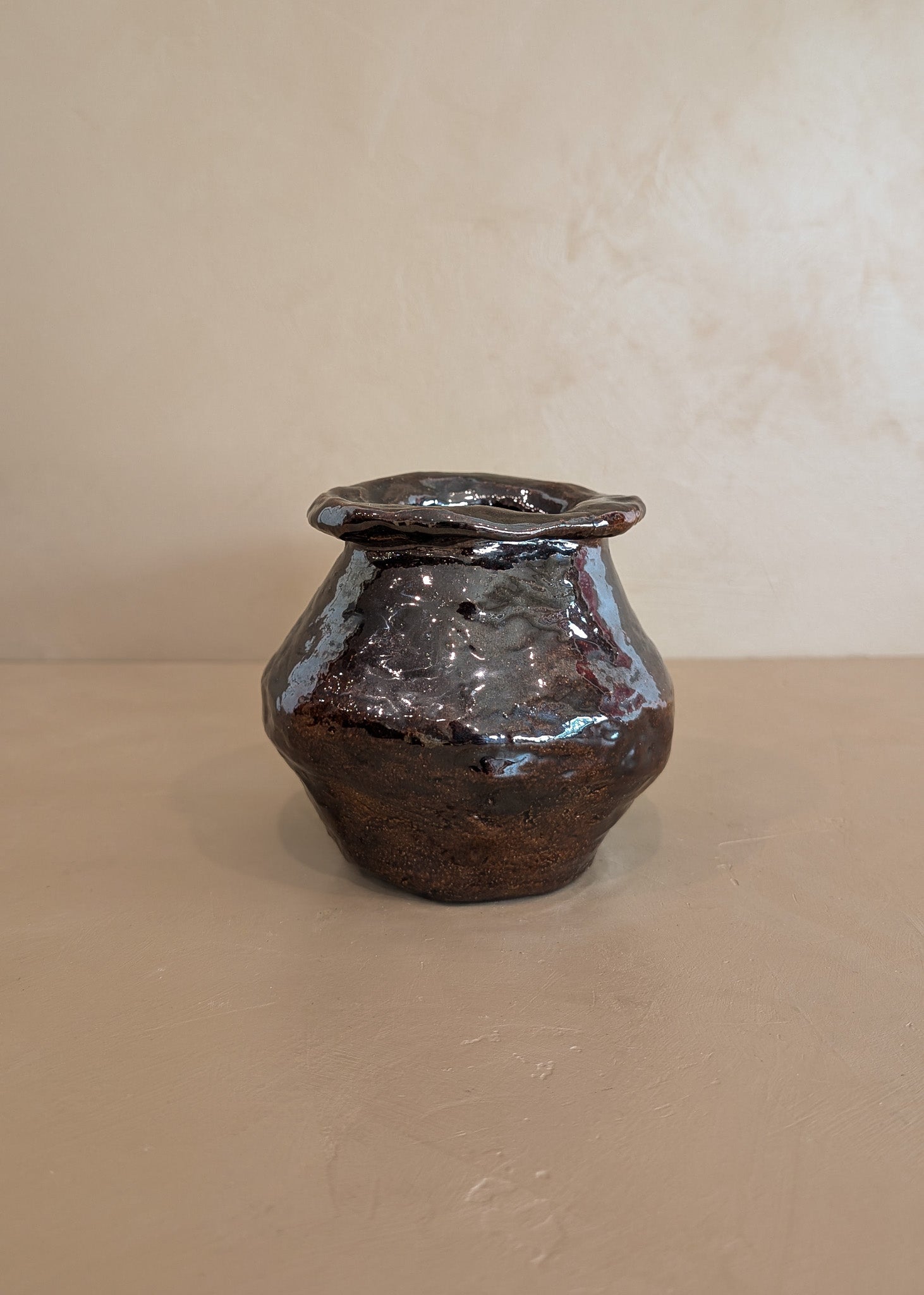 Organic Brown Glaze Signed Studio Pottery Vase