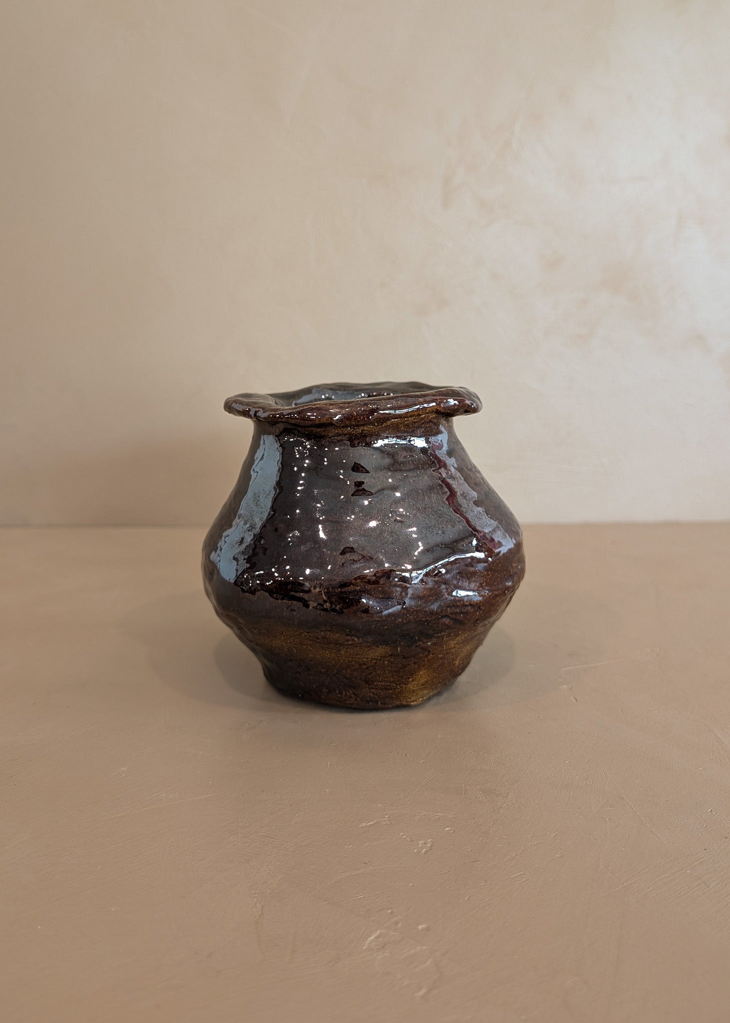 Organic Brown Glaze Signed Studio Pottery Vase