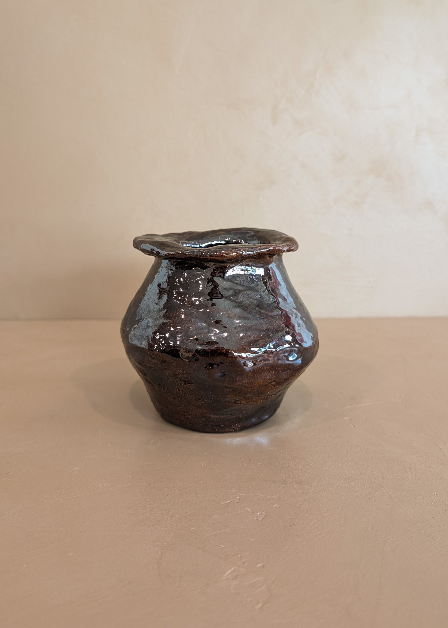 Organic Brown Glaze Signed Studio Pottery Vase