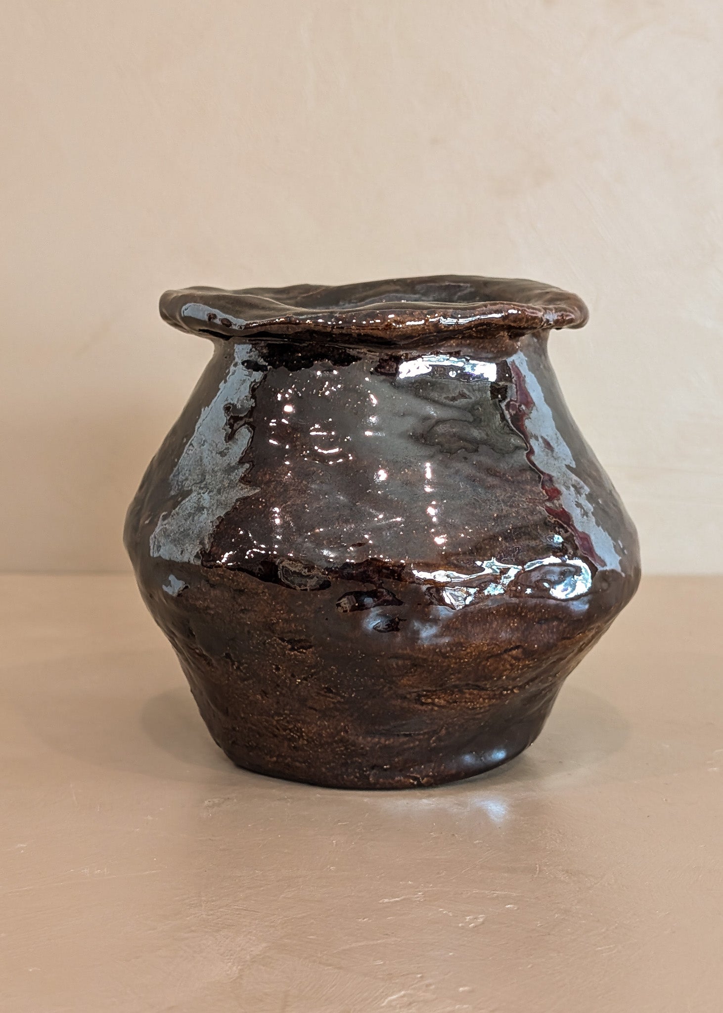 Organic Brown Glaze Signed Studio Pottery Vase