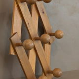 Vintage Charlotte Perriand-Style Chunky Pine Ball Knob Expandable Coat/Hat Rack