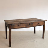 Antique Late 1700s to Mid 1800s Dark Wooden Walnut French Farm House Table with Drawers