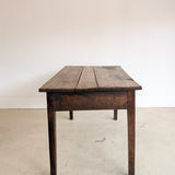 Antique Late 1700s to Mid 1800s Dark Wooden Walnut French Farm House Table with Drawers