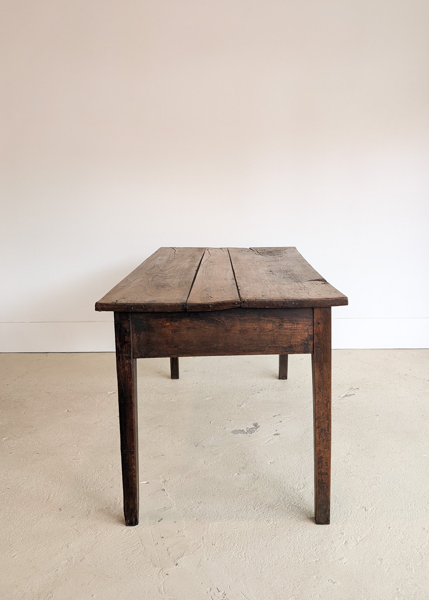 Antique Late 1700s to Mid 1800s Dark Wooden Walnut French Farm House Table with Drawers