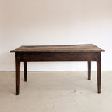 Antique Late 1700s to Mid 1800s Dark Wooden Walnut French Farm House Table with Drawers