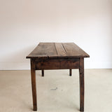 Antique Late 1700s to Mid 1800s Dark Wooden Walnut French Farm House Table with Drawers