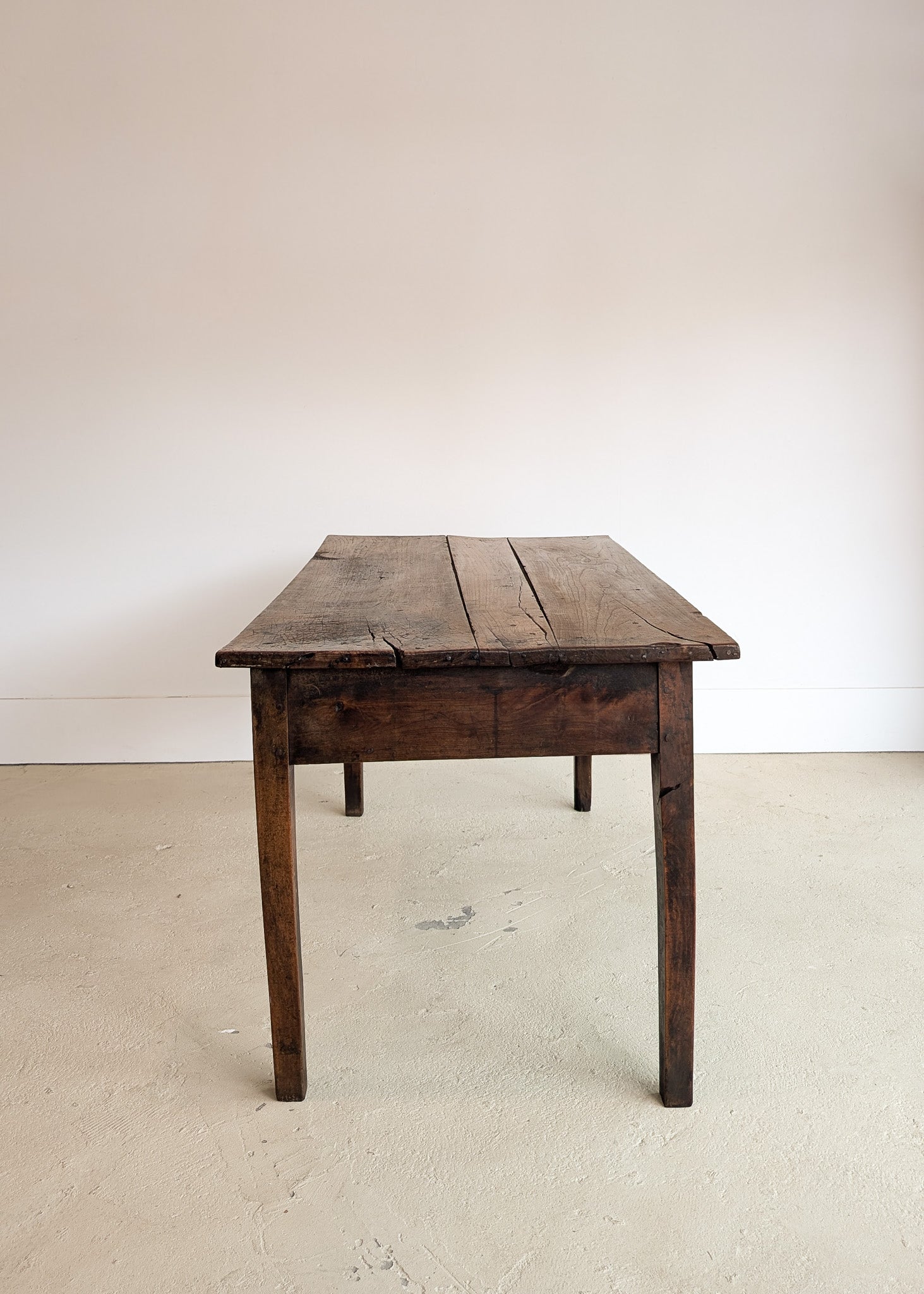 Antique Late 1700s to Mid 1800s Dark Wooden Walnut French Farm House Table with Drawers