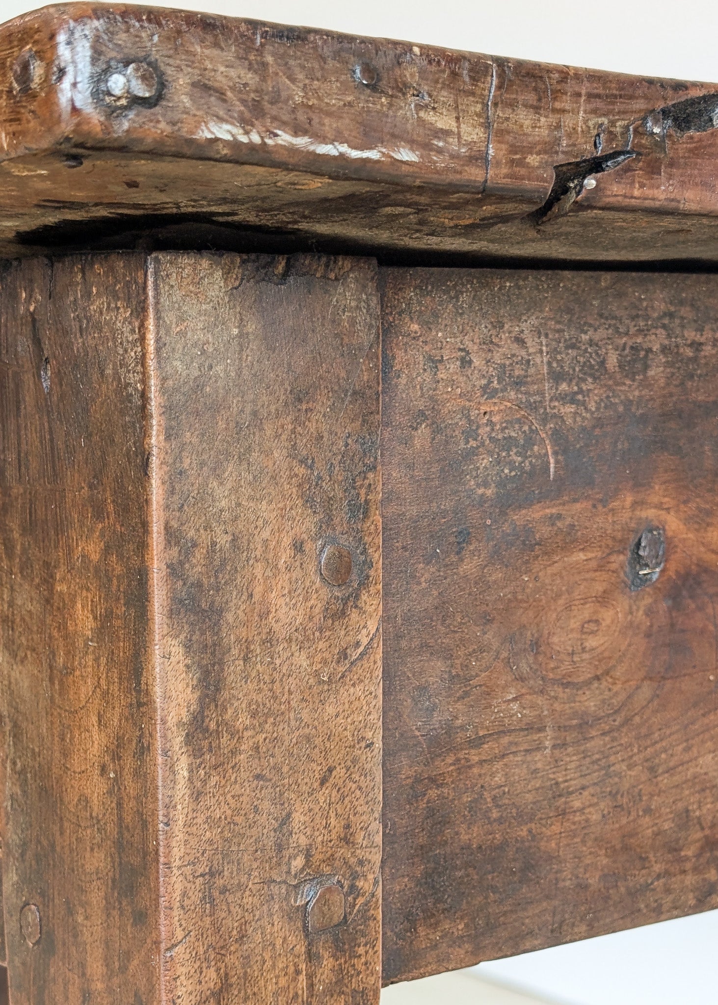 Antique Late 1700s to Mid 1800s Dark Wooden Walnut French Farm House Table with Drawers