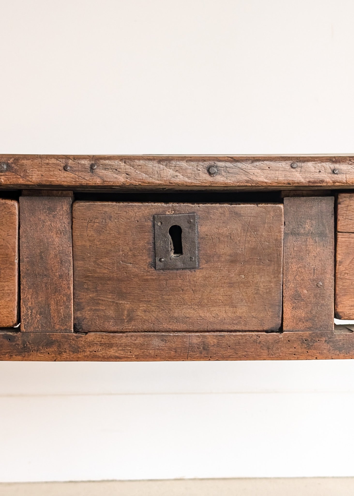 Antique Late 1700s to Mid 1800s Dark Wooden Walnut French Farm House Table with Drawers