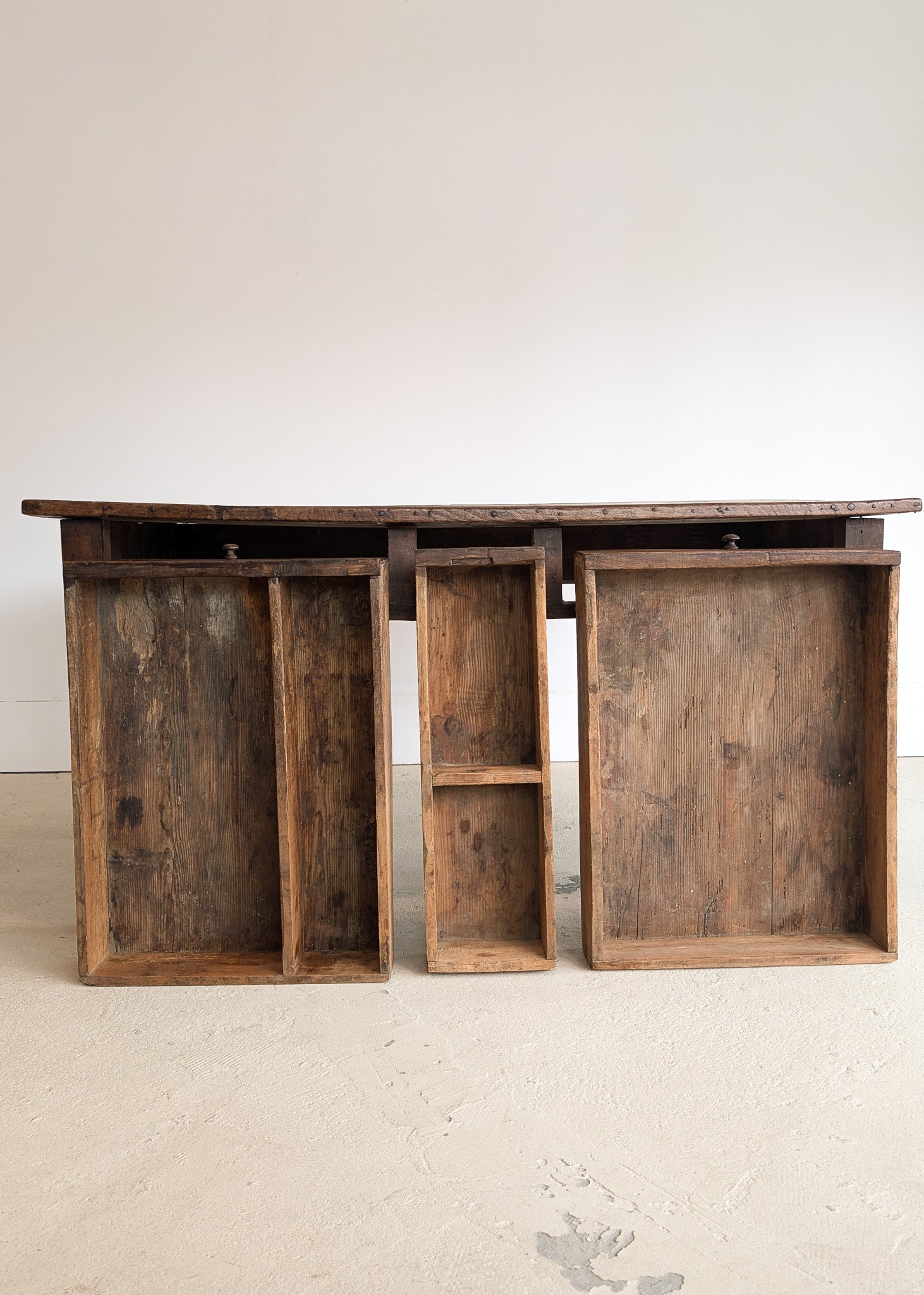 Antique Late 1700s to Mid 1800s Dark Wooden Walnut French Farm House Table with Drawers