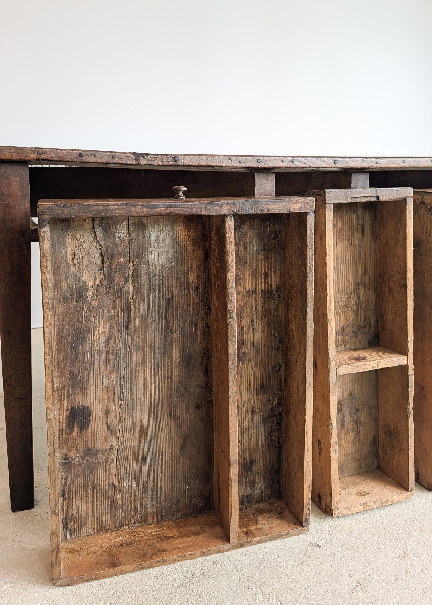 Antique Late 1700s to Mid 1800s Dark Wooden Walnut French Farm House Table with Drawers