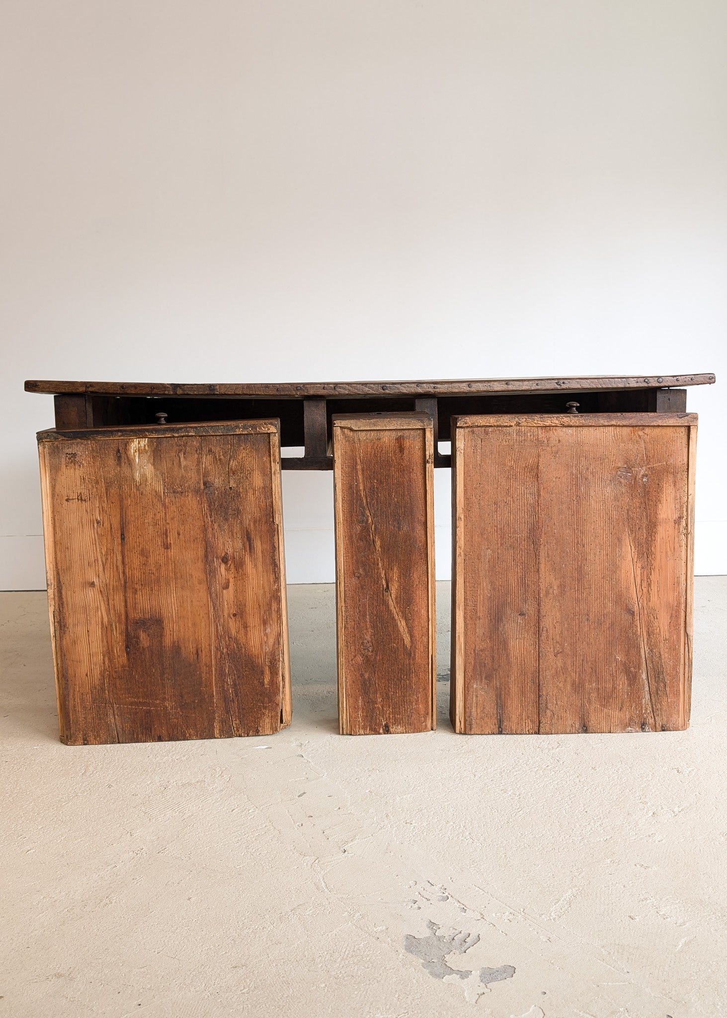 Antique Late 1700s to Mid 1800s Dark Wooden Walnut French Farm House Table with Drawers