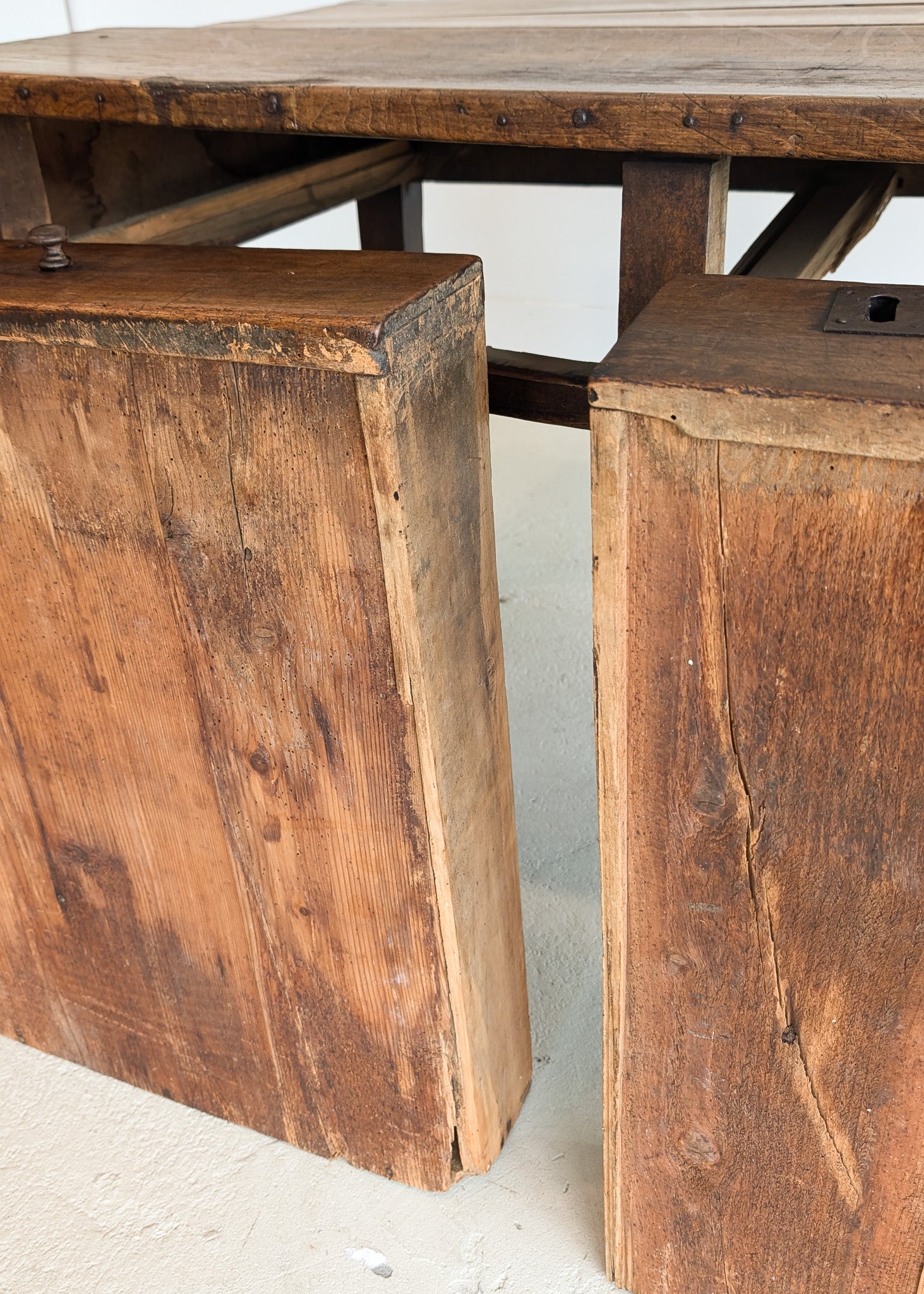 Antique Late 1700s to Mid 1800s Dark Wooden Walnut French Farm House Table with Drawers